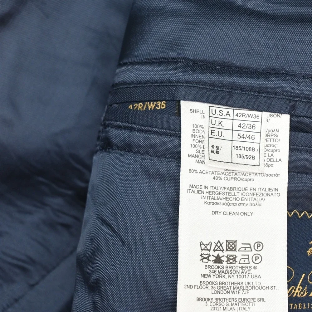 Brooks Brothers 42R 36x30 Blue Glenn Check Reda Wool Italy Made 1818 Regent Suit
